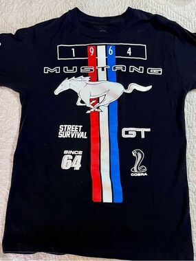 Ford Mustang Black Tee with Red White and Blue Stripe